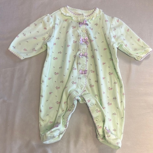 Little Me - Green Footies One Piece with Snap Closures - Picture 2 of 4